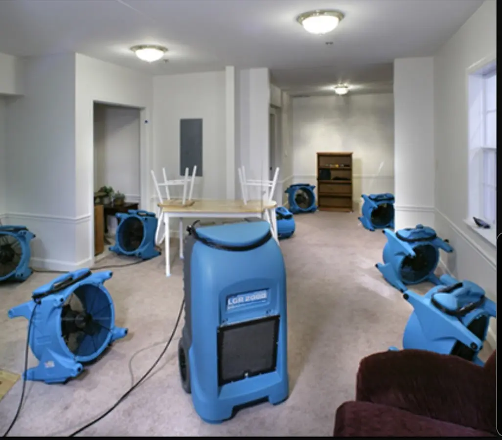 Air movers and dehumidifier setup for Water Extraction & Removal in Eldridge